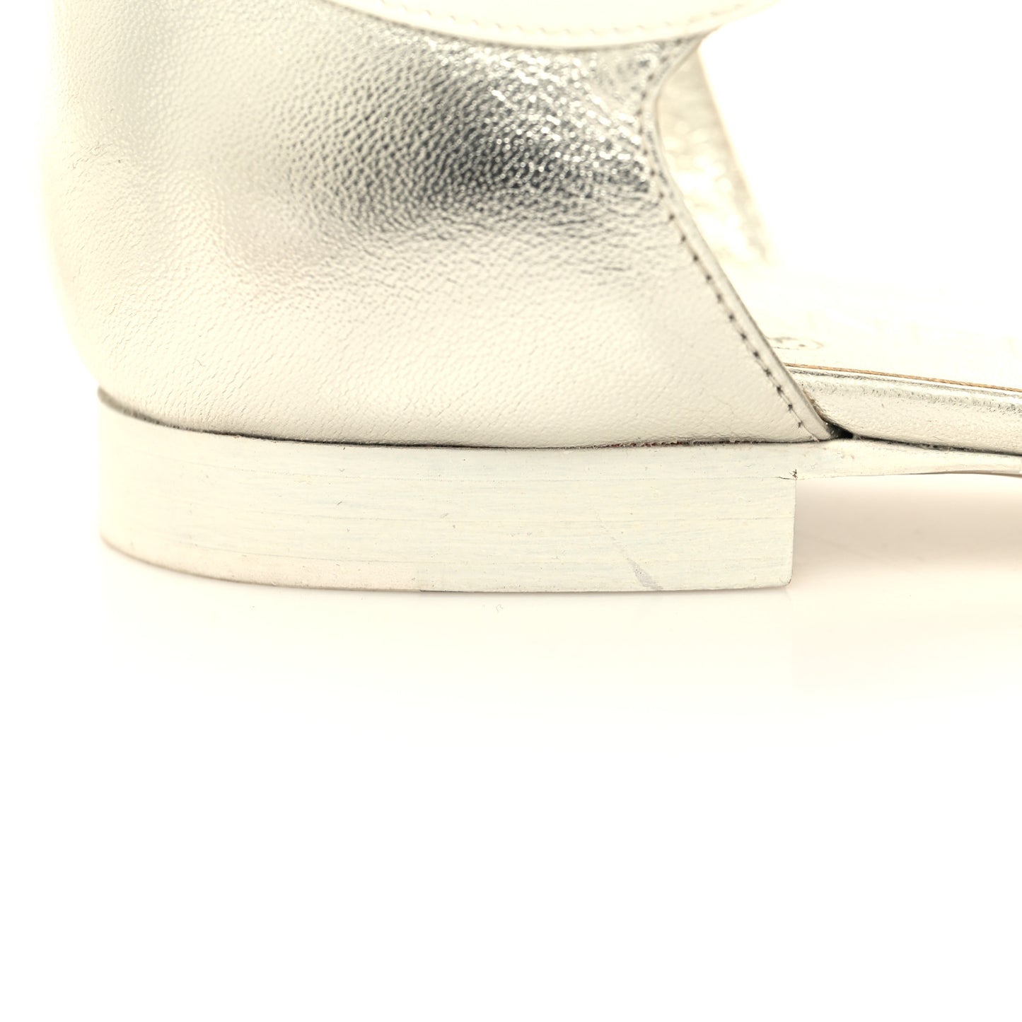 Metallic Lambskin Patent Calfskin Mary Jane Flats 36.5 White Silver