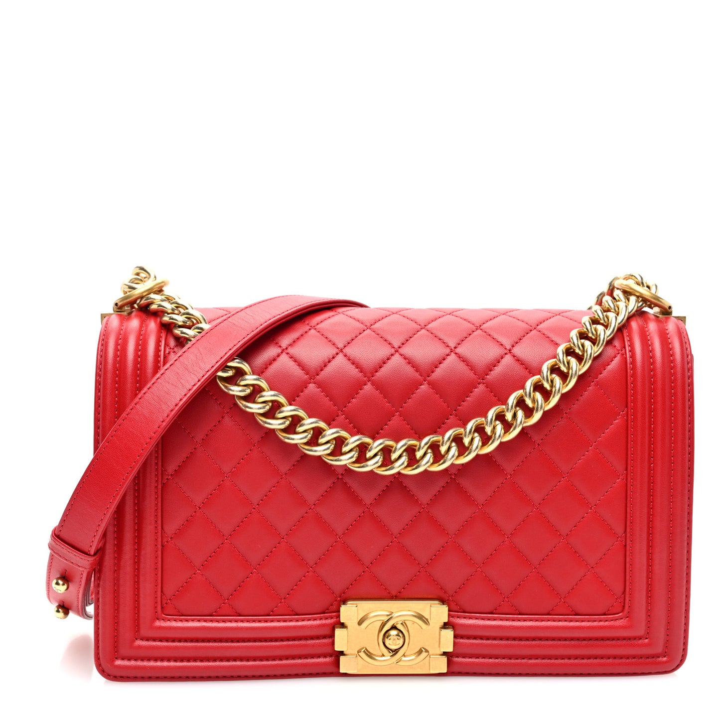 Lambskin Quilted New Medium Boy Flap Red