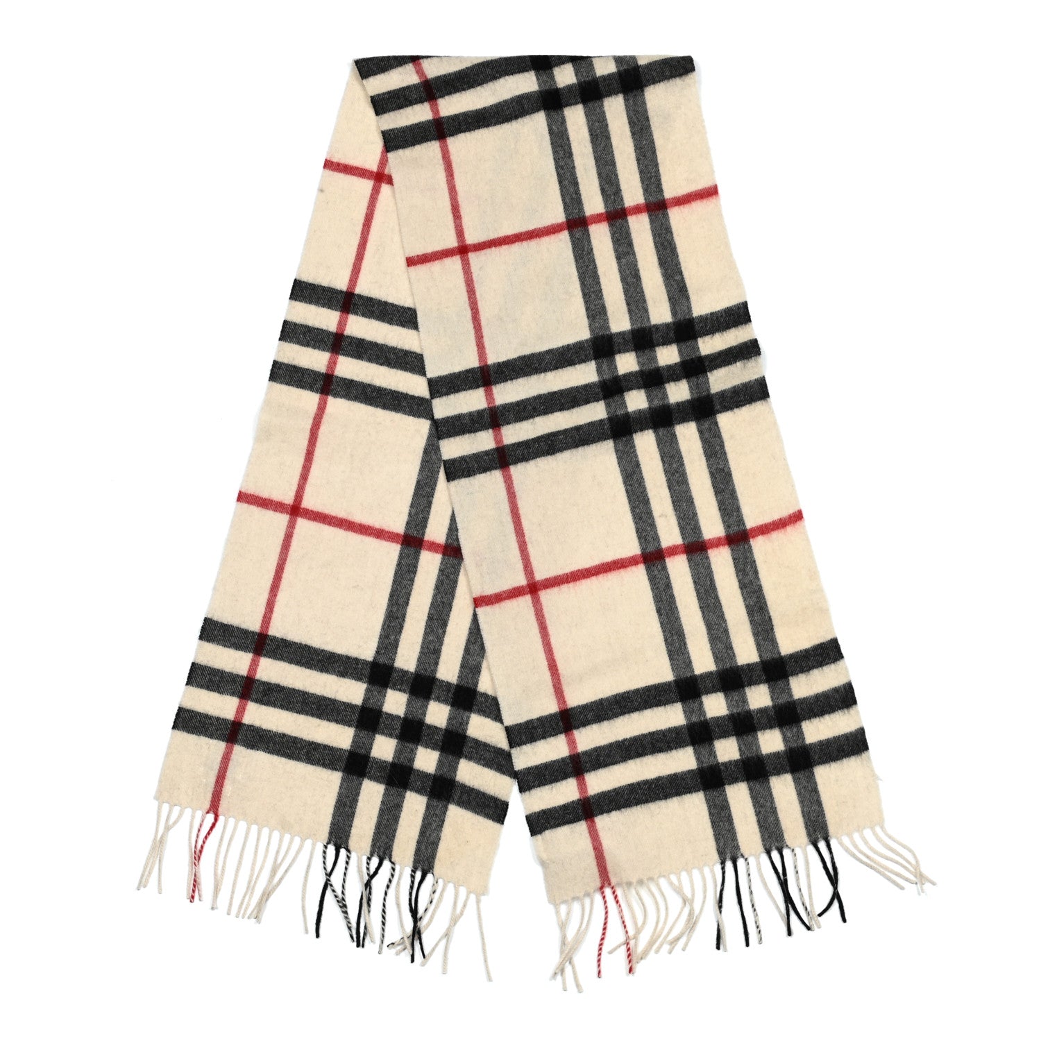 Burberry Cashmere Giant Check Fringe Scarf Ivory 2 of 4