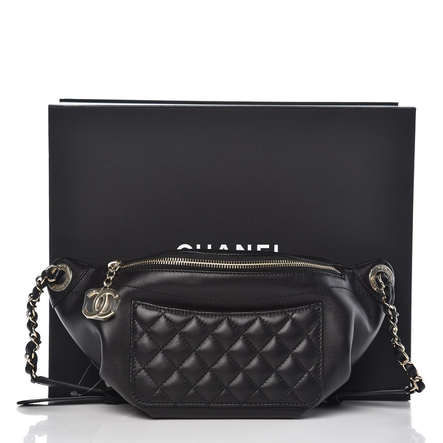 Lambskin Quilted Waist Bag Fanny Pack Black
