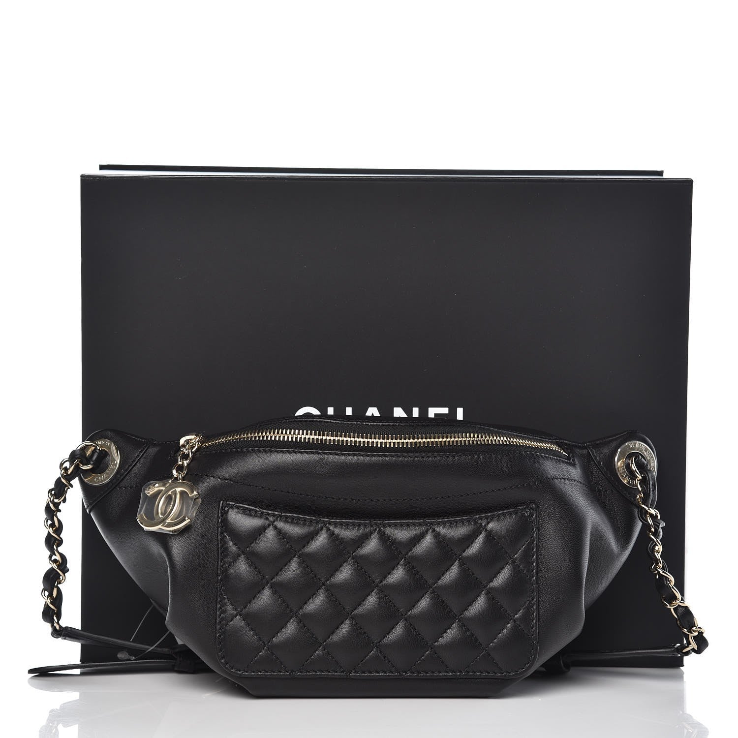 Chanel Lambskin Quilted Waist Bag Fanny Pack Black 9 of 9