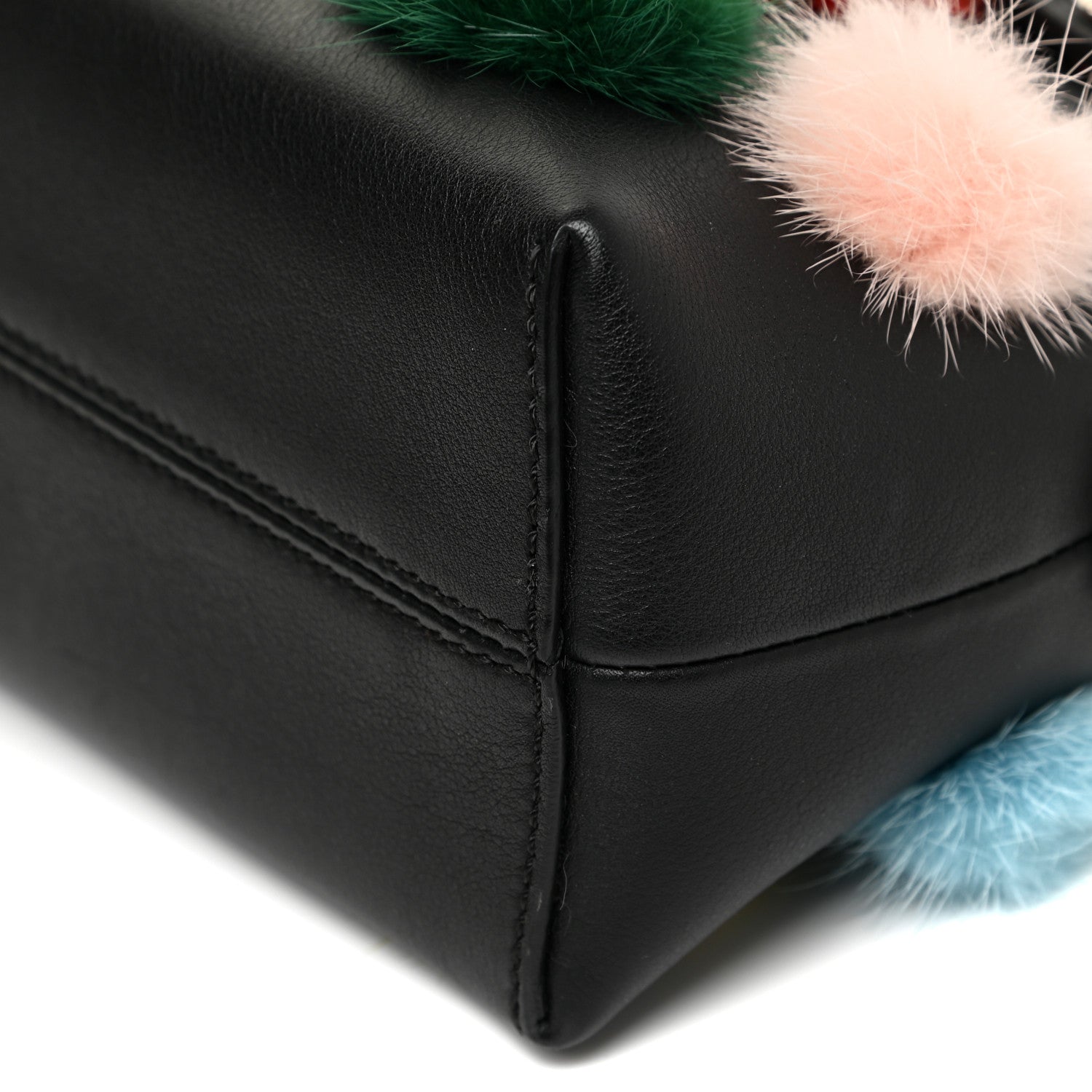 Fendi Vitello Dolce Mink Fur Pom Pom Mini By The Way Boston Bag Black Multicolor 9 of 11