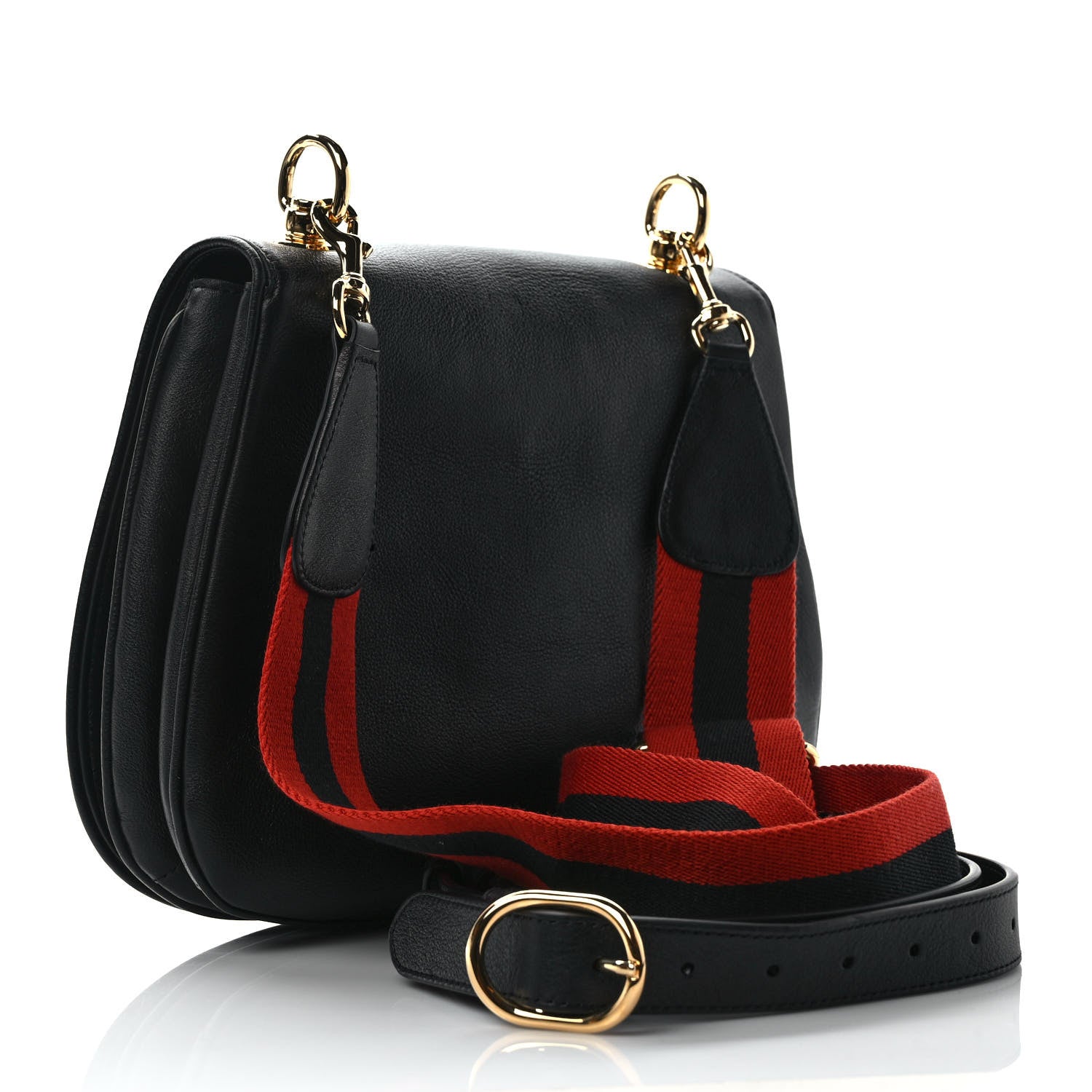Gucci Roxy Calfskin Web Medium Blondie Shoulder Flap Bag Black 3 of 8