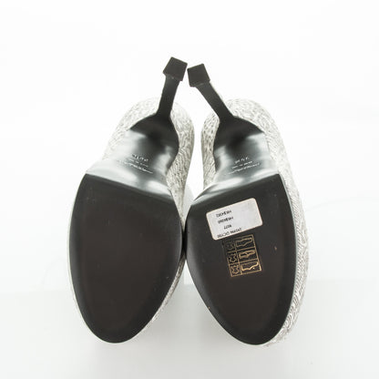 Saint Laurent Snakeskin Embossed Printed Suede Tribtoo 120 Pumps 35.5 Grey White 5 of 7