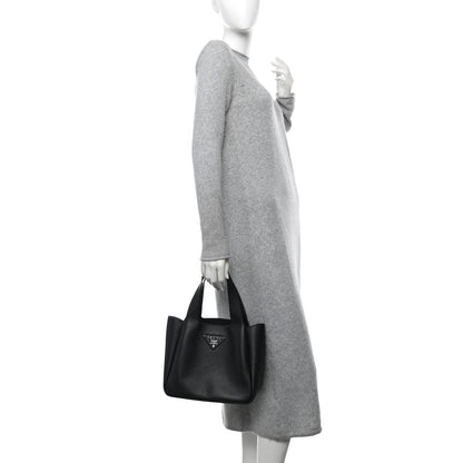 Prada Vitello Daino Soft Medium Dynamique Tote Black 2 of 10