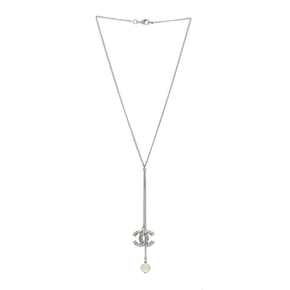 Chanel Baguette Crystal Pearl CC Lariat Necklace Silver 3 of 5