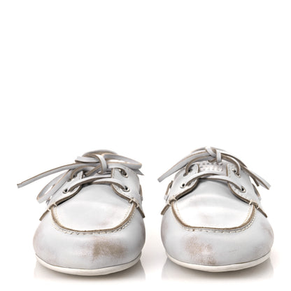 Miu Miu Vitello Deco Boat Loafers 37 White 3 of 13