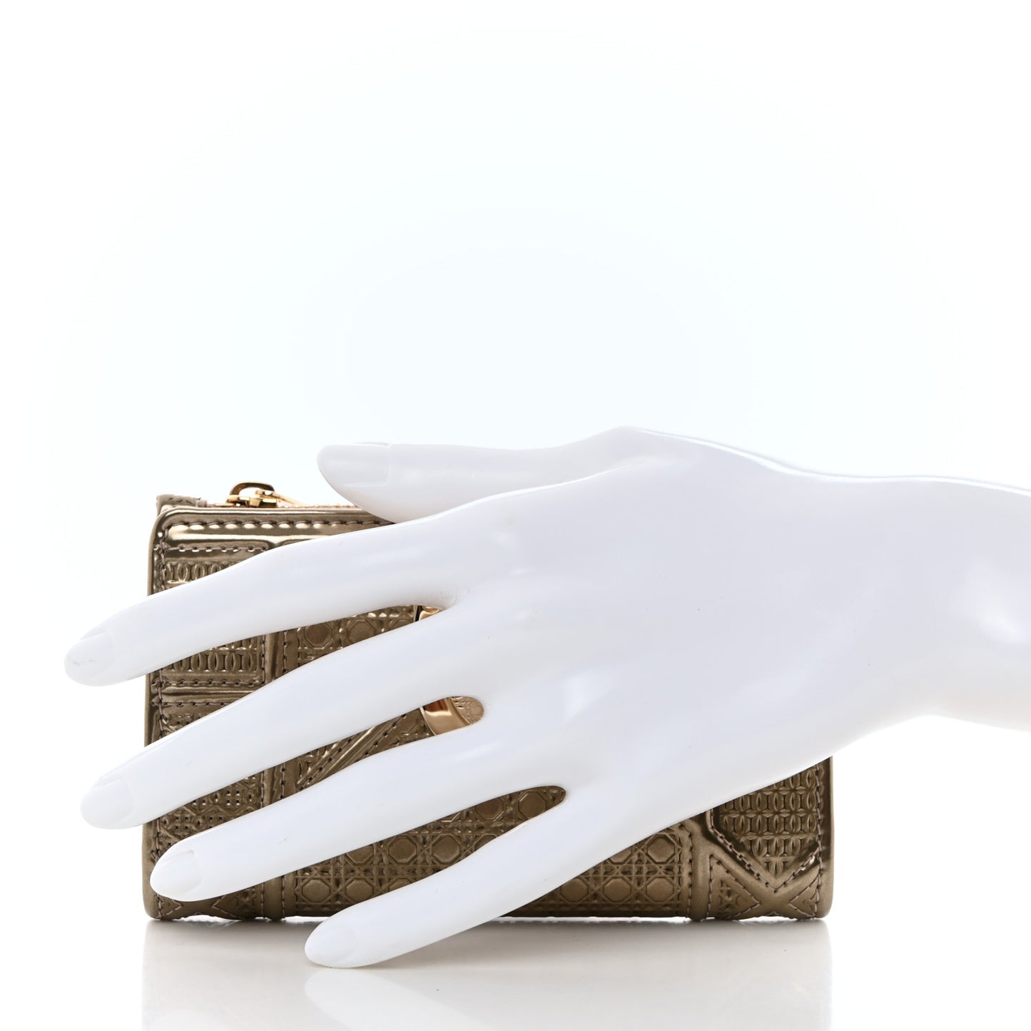 Metallic Patent Micro-Cannage Diorama Medium Wallet Champagne