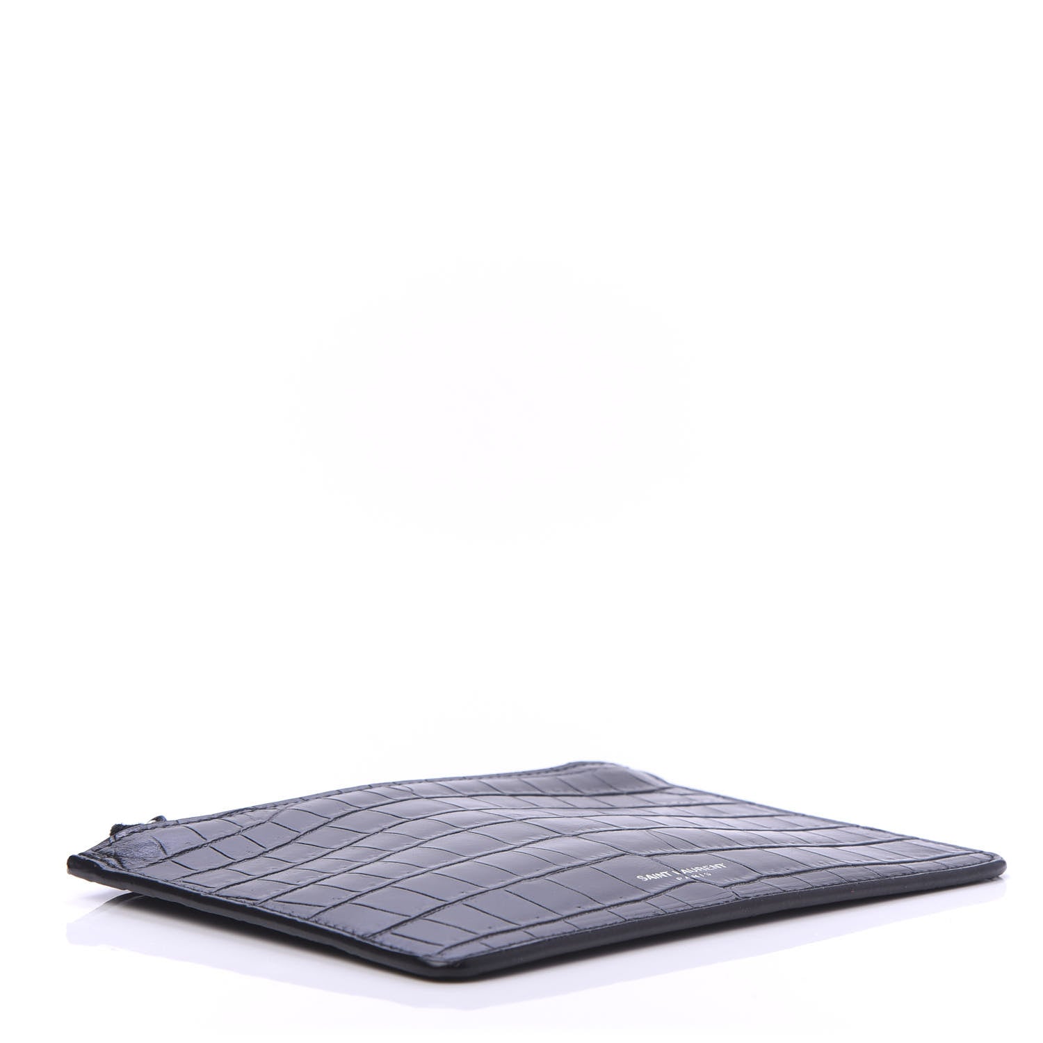 Saint Laurent Calfskin Crocodile Embossed East Side Zip Pouch Black 4 of 9