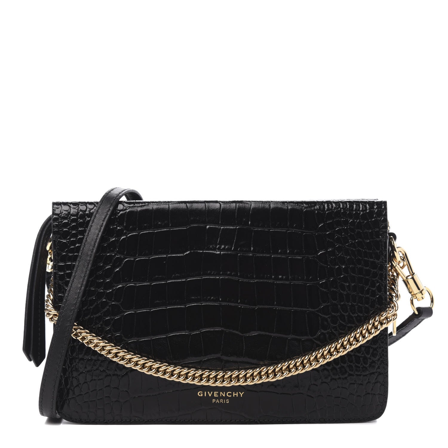 Givenchy Calfskin Crocodile Embossed Cross 3 Crossbody Bag Black 1 of 10