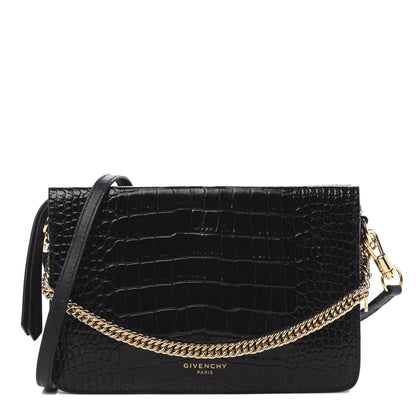 Givenchy Calfskin Crocodile Embossed Cross 3 Crossbody Bag Black 1 of 10