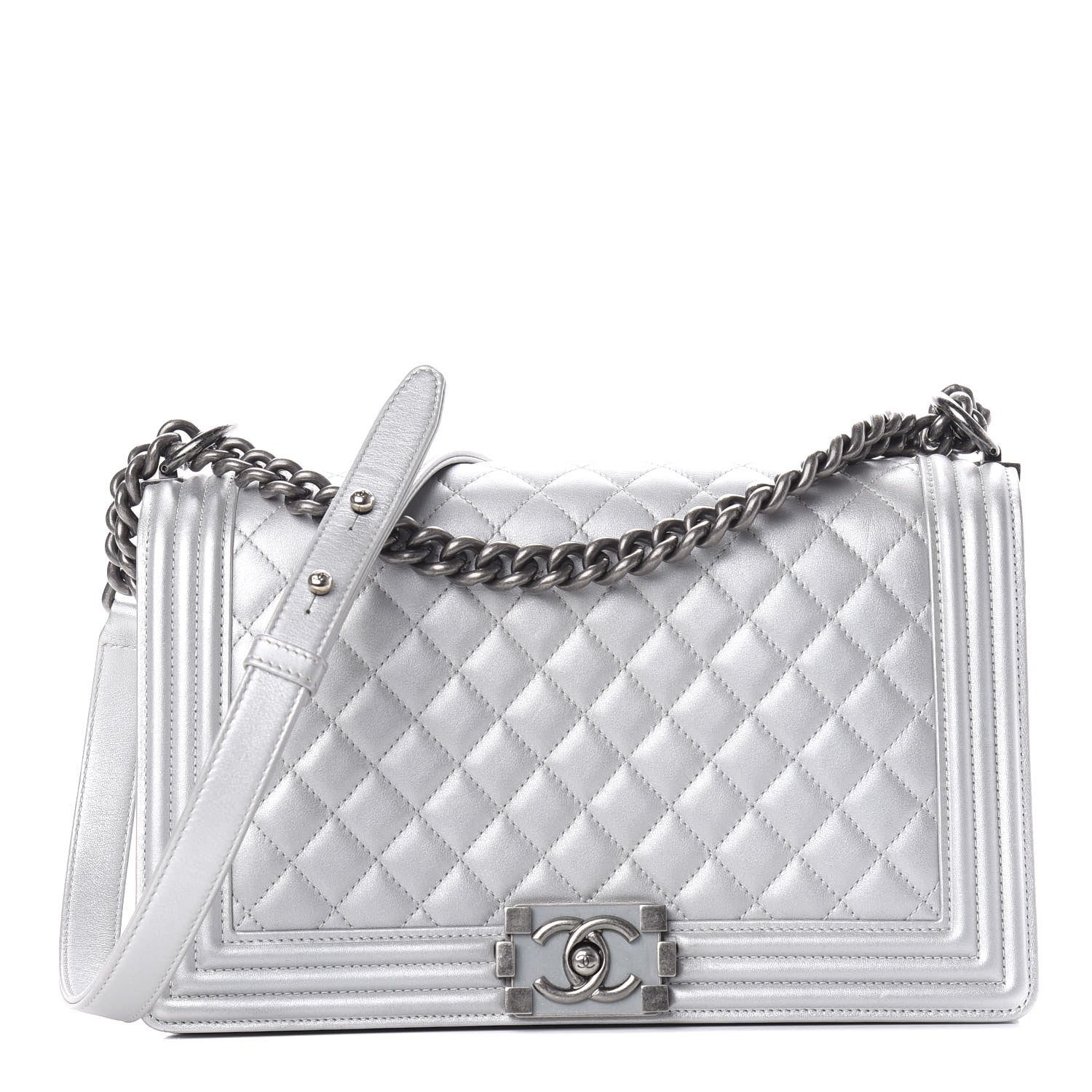 Chanel Metallic Calfskin Quilted New Medium Plexiglass Boy Flap Silver 1 of 10