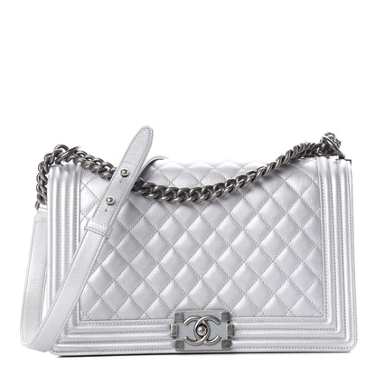 Chanel Metallic Calfskin Quilted New Medium Plexiglass Boy Flap Silver 1 of 10