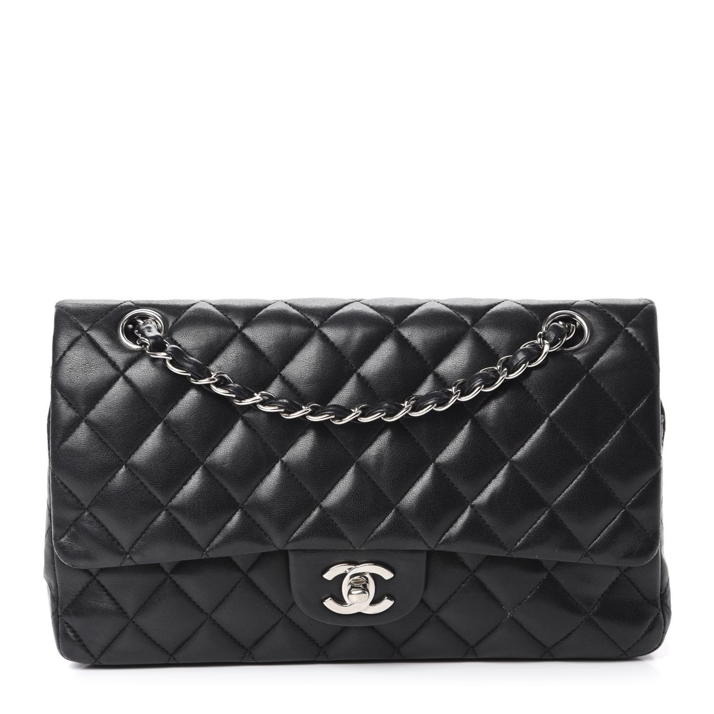 Lambskin Quilted Medium Double Flap Black
