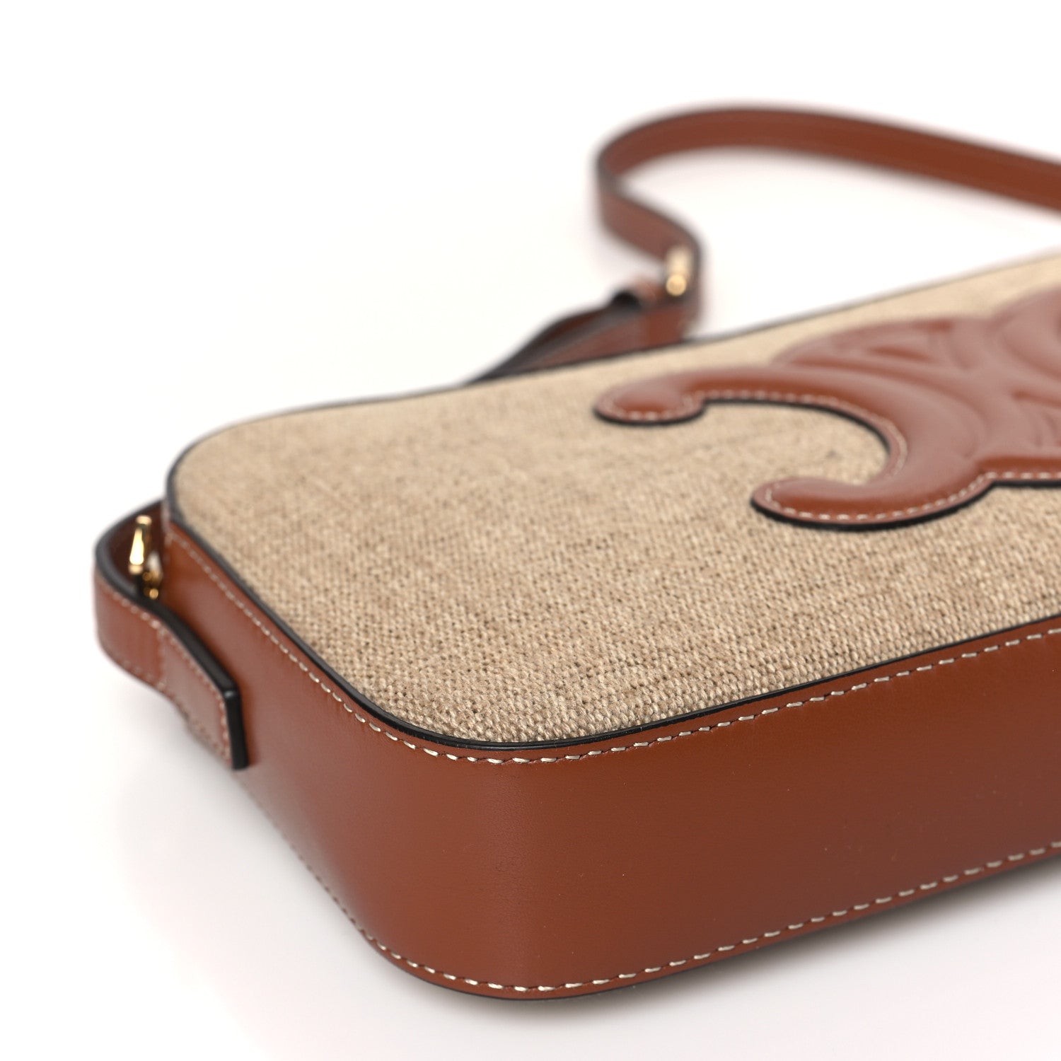 Celine Canvas Calfskin Cuir Triomphe Camera Shoulder Bag Tan 7 of 8