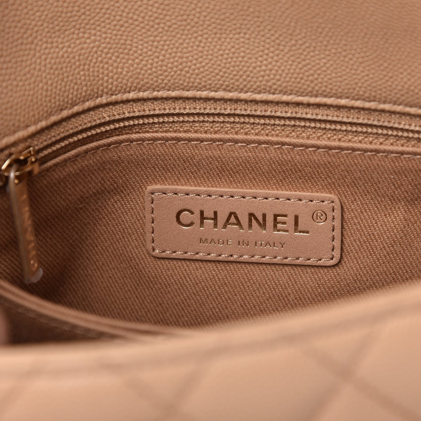 Caviar Lizard Embossed Quilted Mini Coco Handle Flap Beige