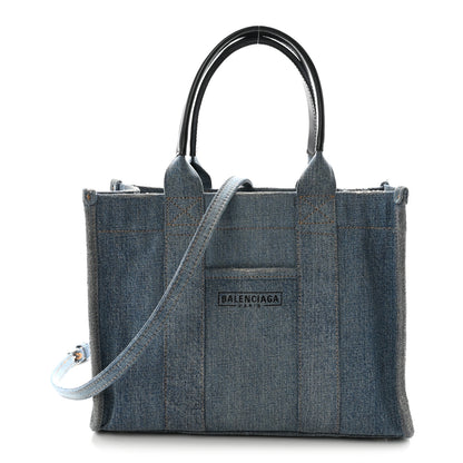 Balenciaga Washed Frayed Denim Logo Small Hardware Tote Blue 1 of 9