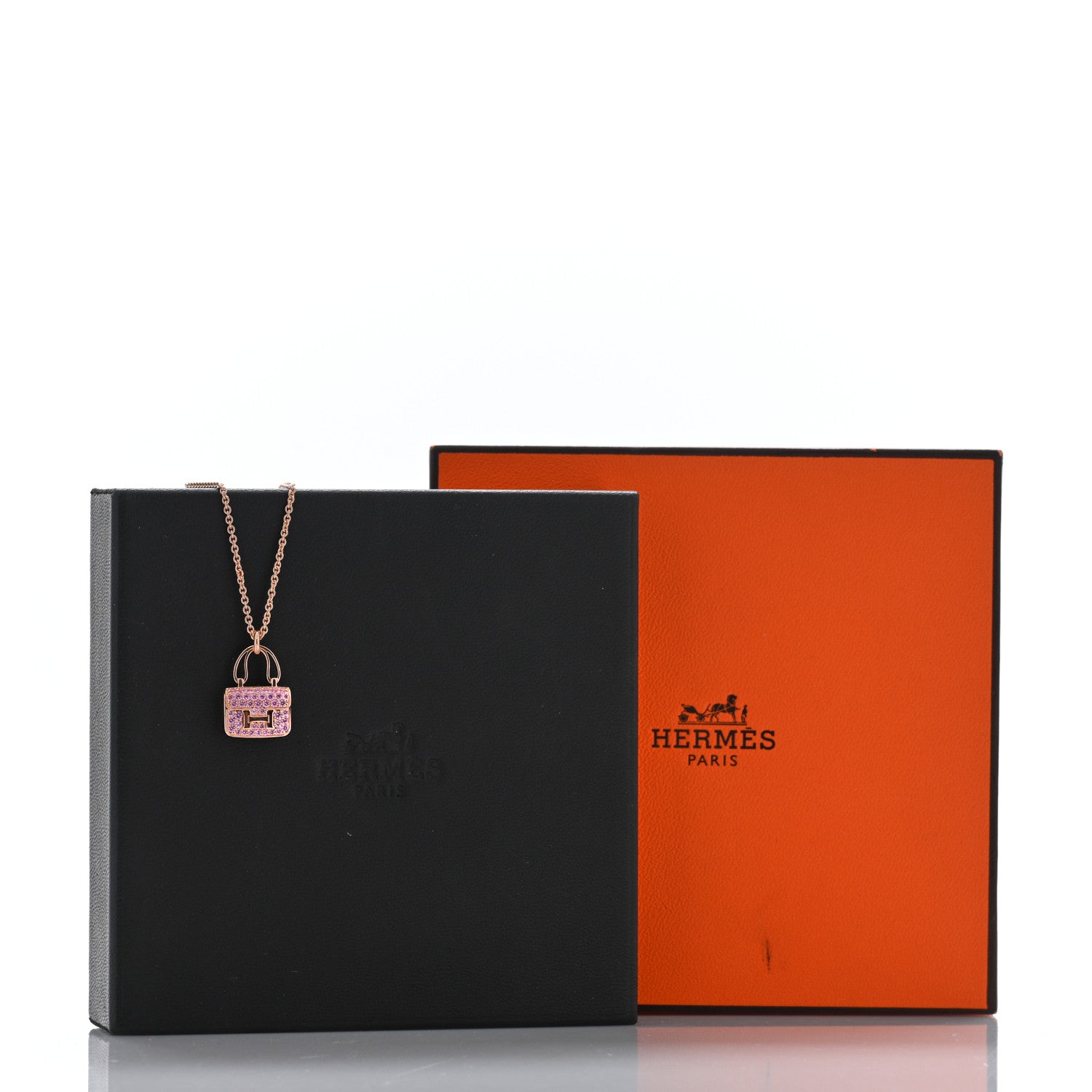 Hermes 18K Rose Gold Pink Sapphire Constance Amulettes Pendant Necklace 6 of 6