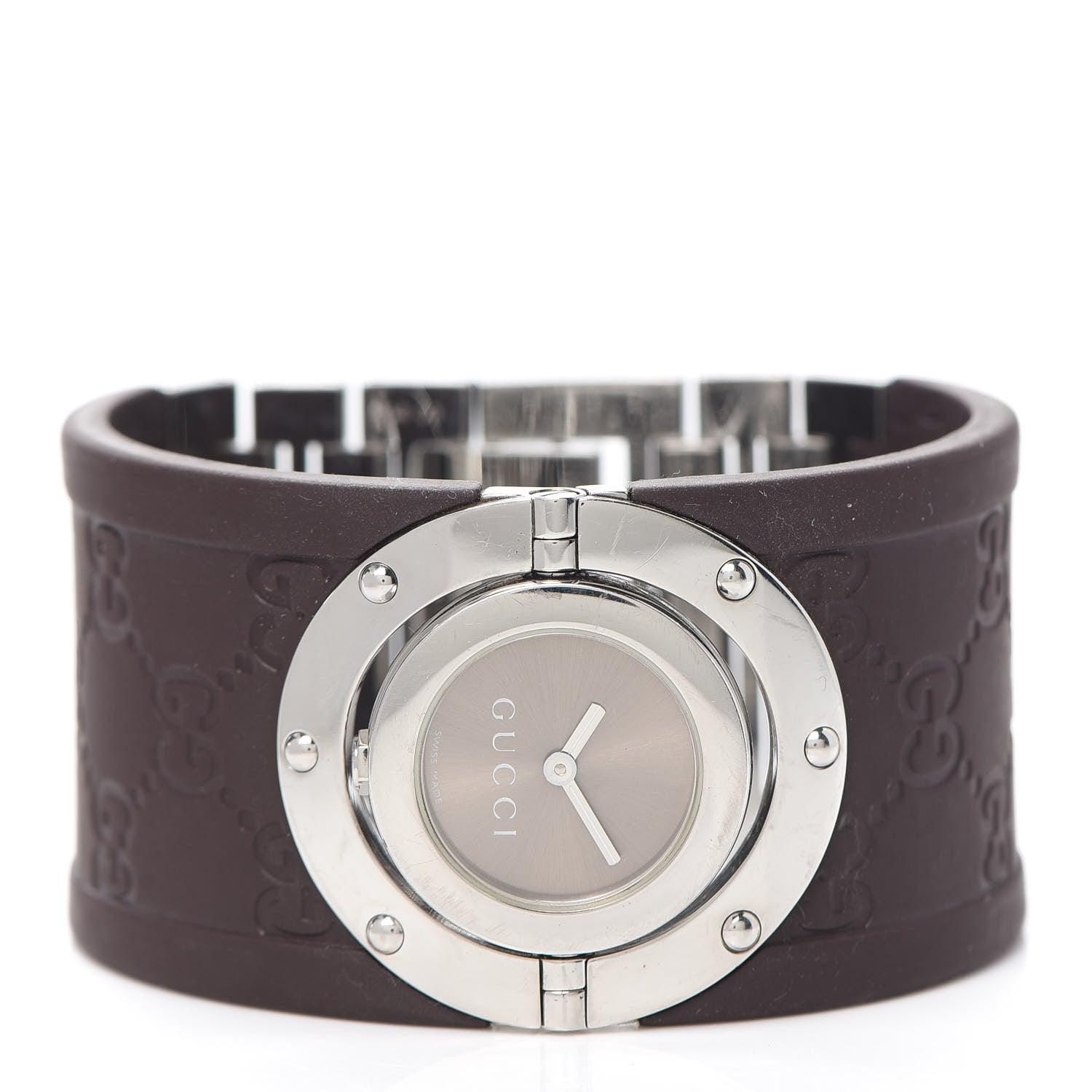 Gucci Stainless Steel Rubber 33mm Twirl Quartz Watch Brown 2 of 4