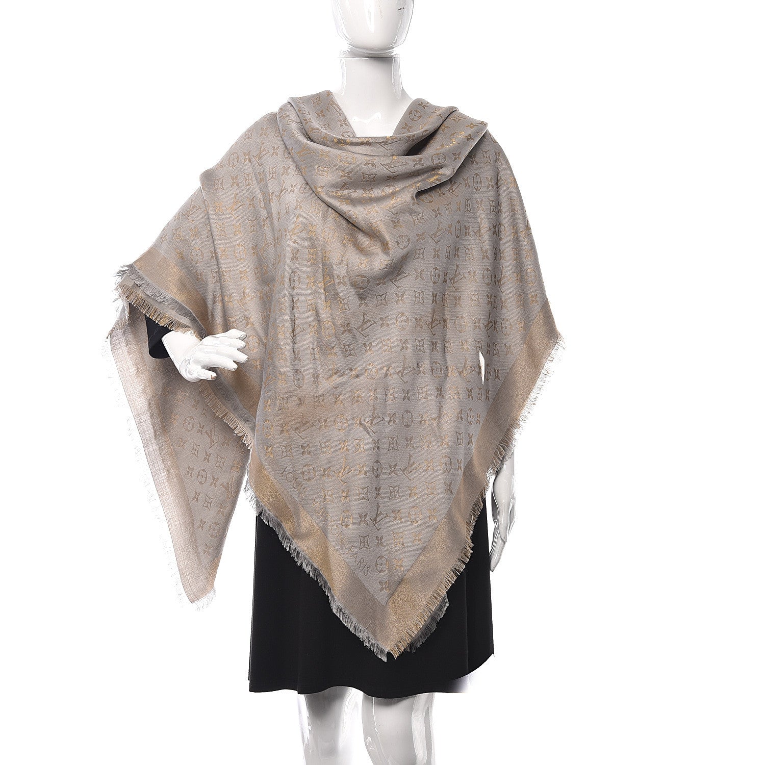Louis Vuitton Silk Wool Monogram Shine Shawl Charcoal Greige 2 of 6