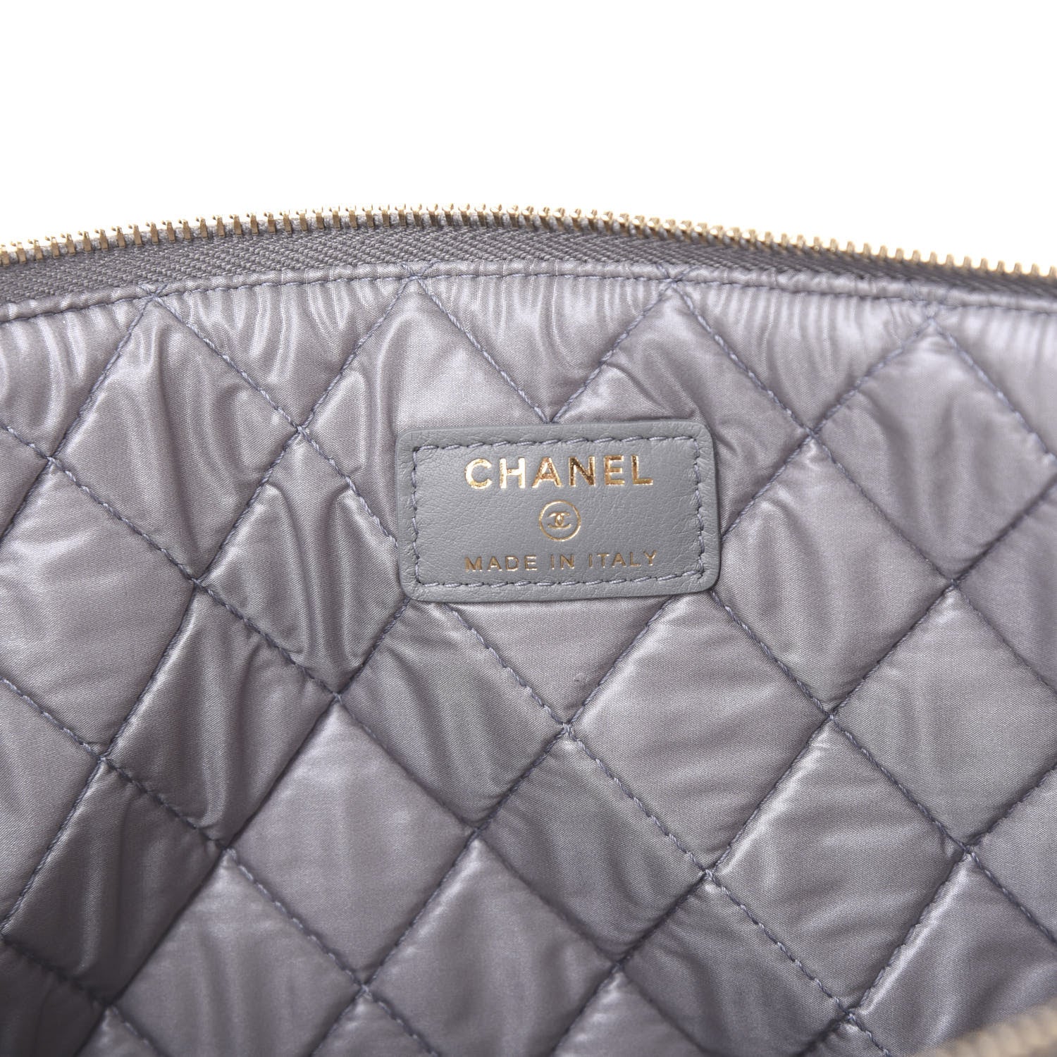 Chanel Lambskin Quilted Large Boy Zip Pouch Grey 8 of 11