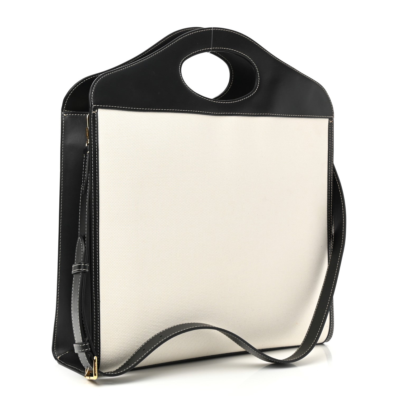 Burberry Canvas Smooth Calfskin Two Tone Medium Pocket Bag Natural Black 3 of 10