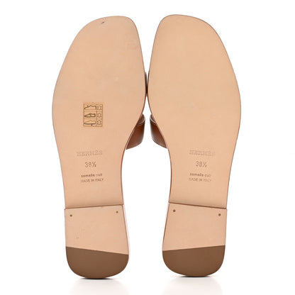 Hermes Box Calfskin Oran Sandals 38.5 Gold 5 of 9