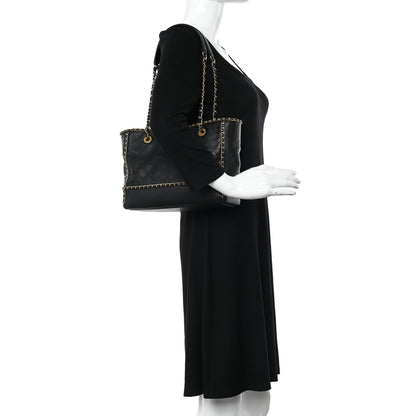 Chanel Calfskin Quilted Chain Lines Shopping Tote Black 2 of 11