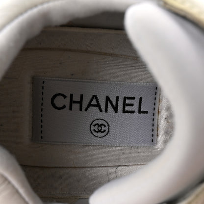 Chanel Suede Calfskin Fabric CC Sneakers 35 White 7 of 8