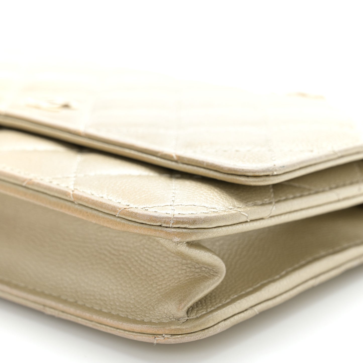 Metallic Caviar Quilted Wallet On Chain WOC Light Gold