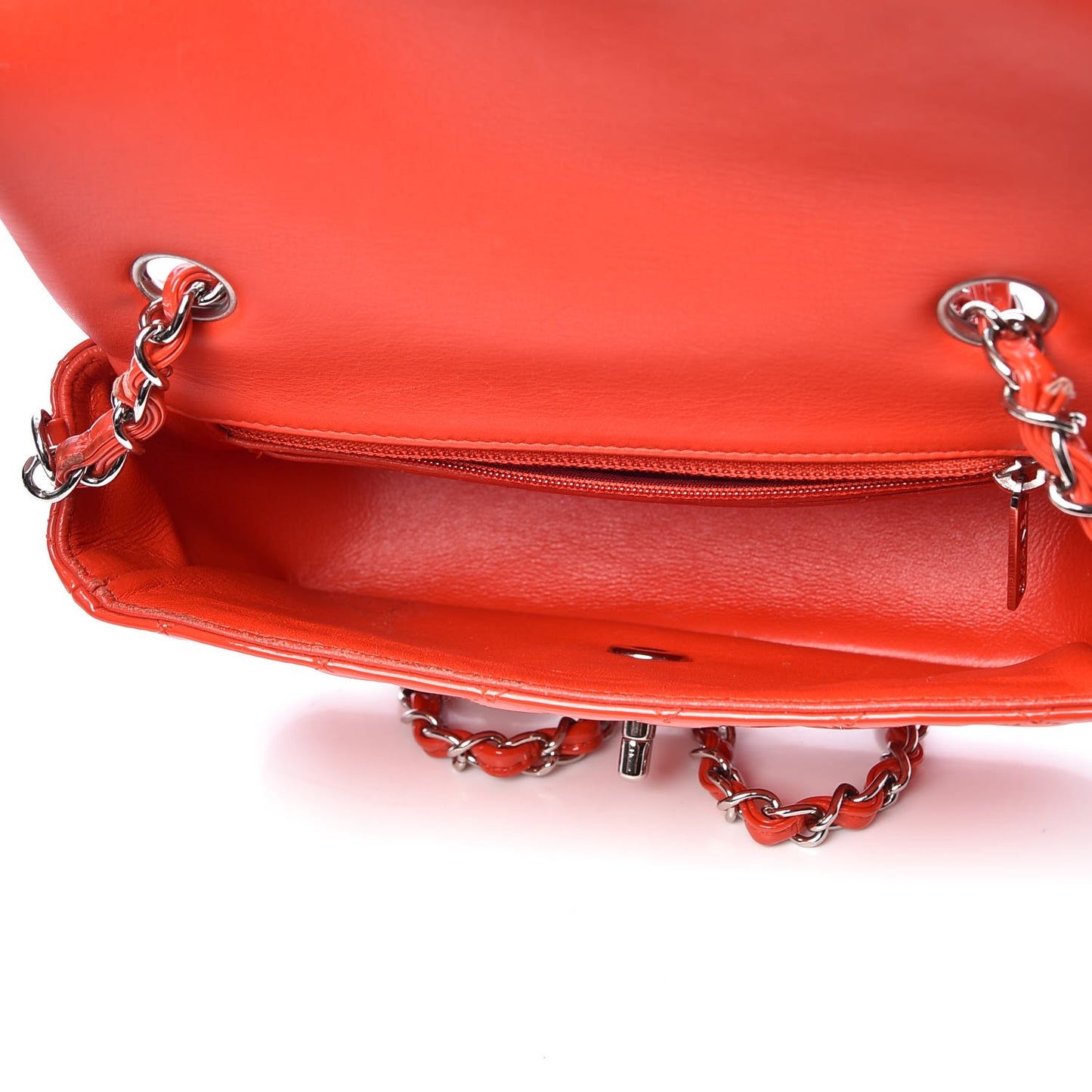 Patent Calfskin Quilted Mini Rectangular Flap Red