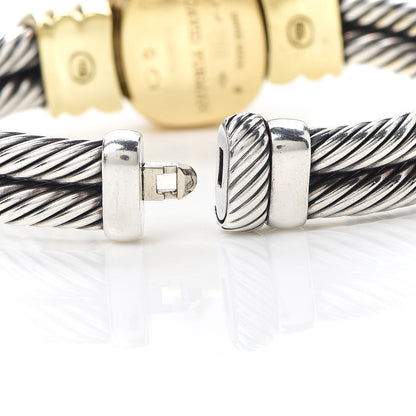 David Yurman Sterling Silver 18K Yellow Gold Diamond Bezel Mother of Pearl 21mm Classic Cable Quartz Watch 5 of 6