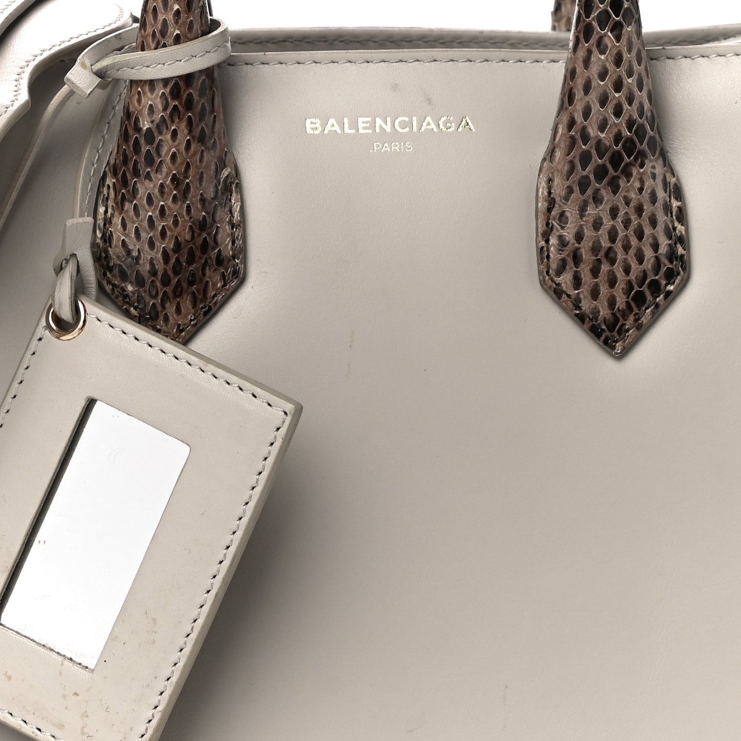 Calfskin Elaphe Snakeskin Mini Padlock All Afternoon Tote Gris Acier