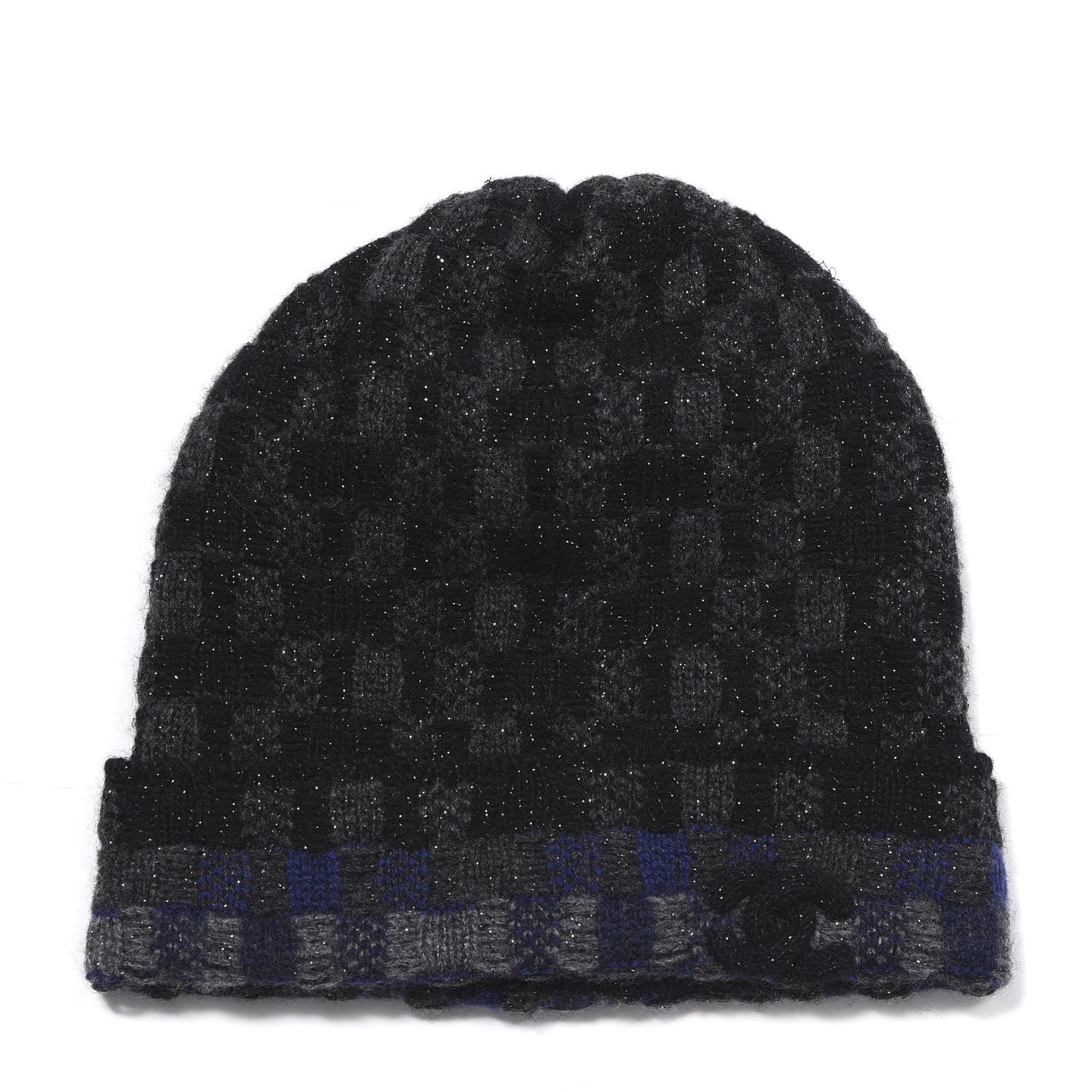 Chanel Cashmere Blend CC Beanie Hat Black Dark Blue 1 of 3