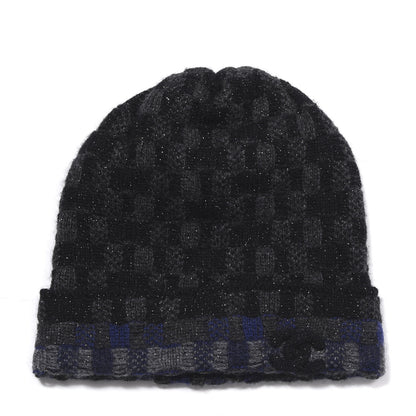 Chanel Cashmere Blend CC Beanie Hat Black Dark Blue 1 of 3