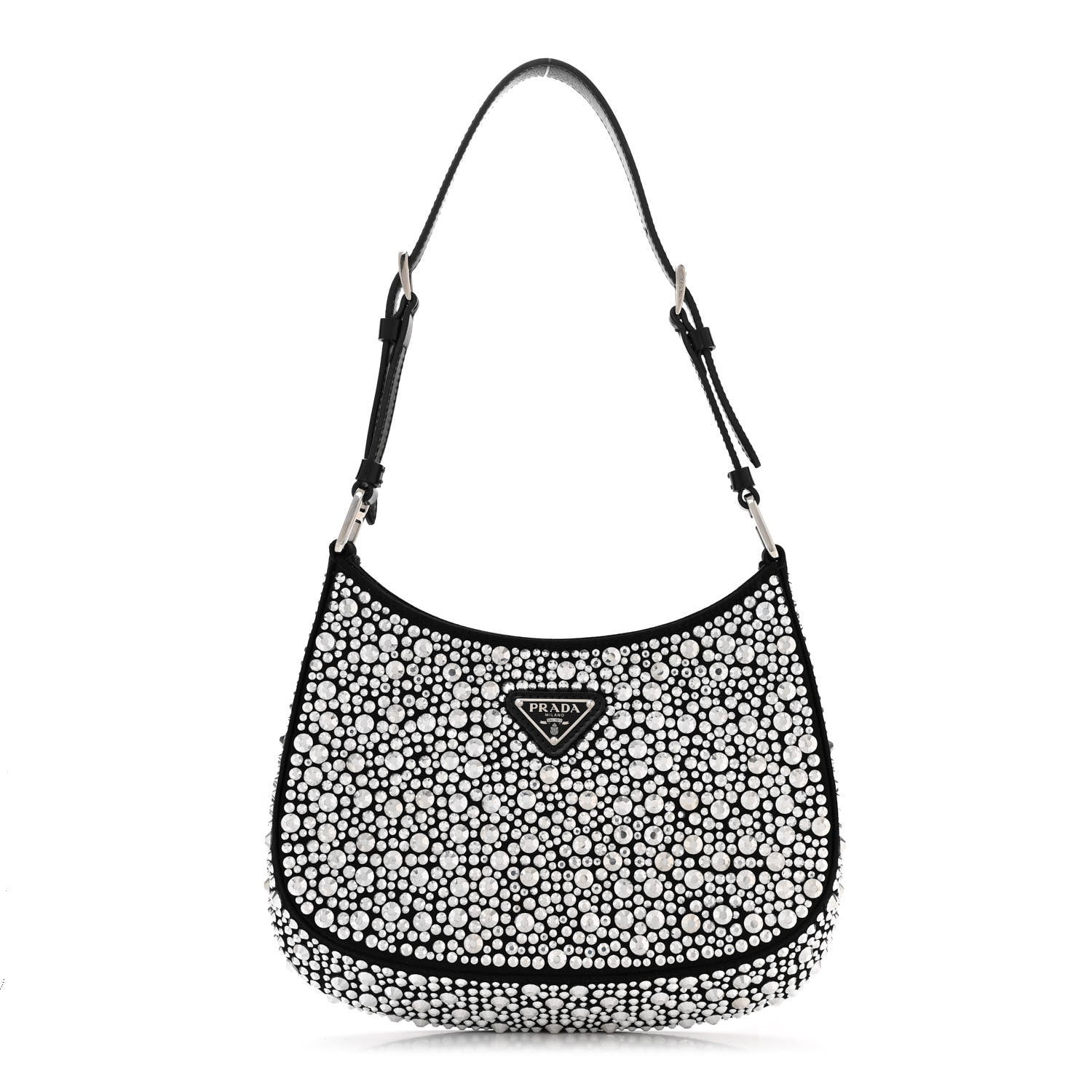 Prada Satin Crystal Cleo Adjustable Strap Shoulder Bag Metal 1 of 9