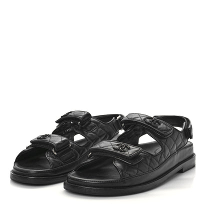 Chanel Lambskin Velcro Dad Sandals 40.5 Black 3 of 9