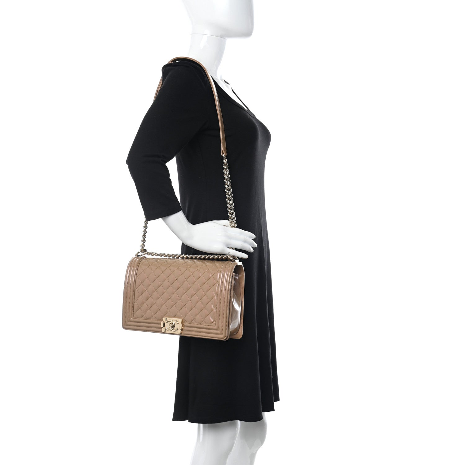 Chanel Iridescent Patent Calfskin New Medium Boy Flap Beige 2 of 10