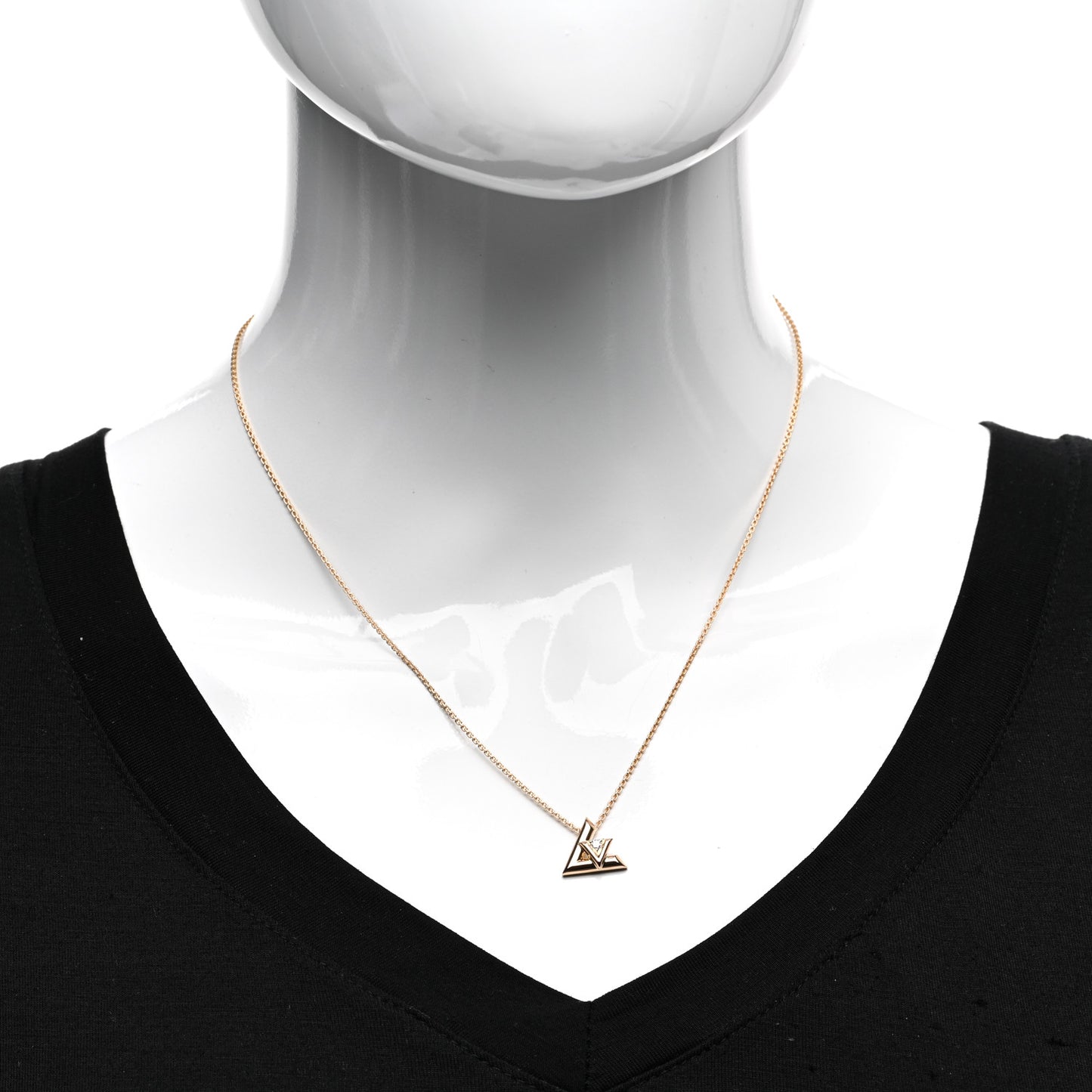 18K Pink Gold Diamond Small LV Volt One Pendant Necklace
