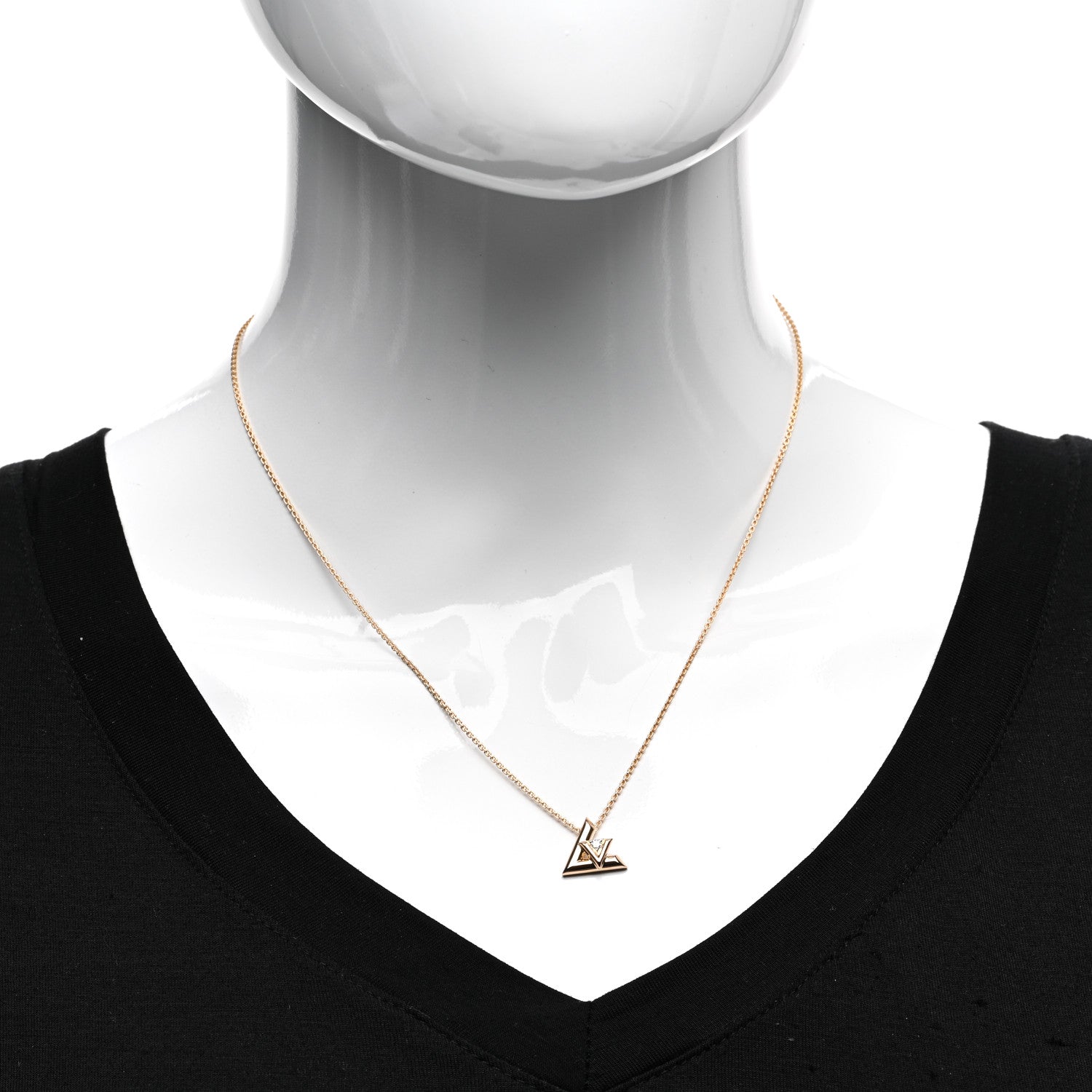 Louis Vuitton 18K Pink Gold Diamond Small LV Volt One Pendant Necklace 2 of 5