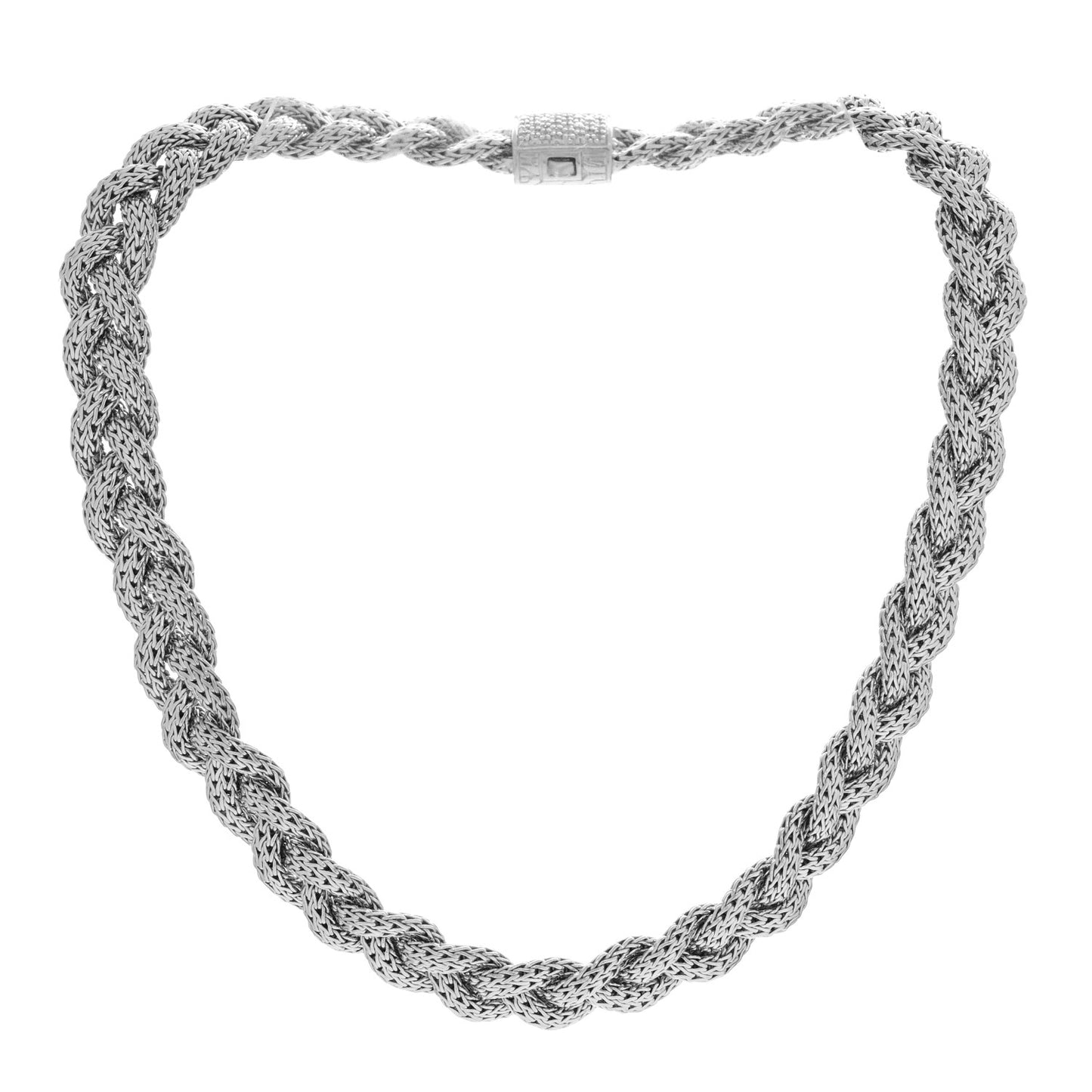 Sterling Silver Diamond 16mm Braided Chain Necklace