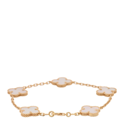 Van Cleef & Arpels 18K Yellow Gold Mother of Pearl 5 Motifs Vintage Alhambra Bracelet 2 of 4
