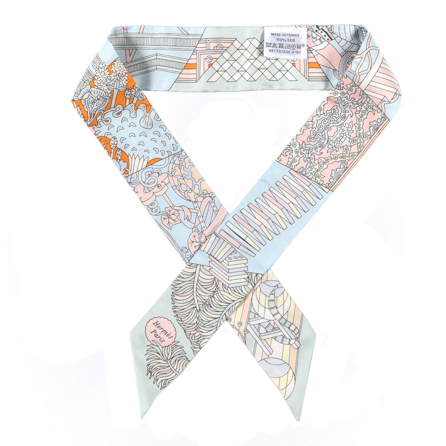 Hermes Silk De l'Ombrelle Aux Duels Twilly Ciel Rose Pale Orange 1 of 3