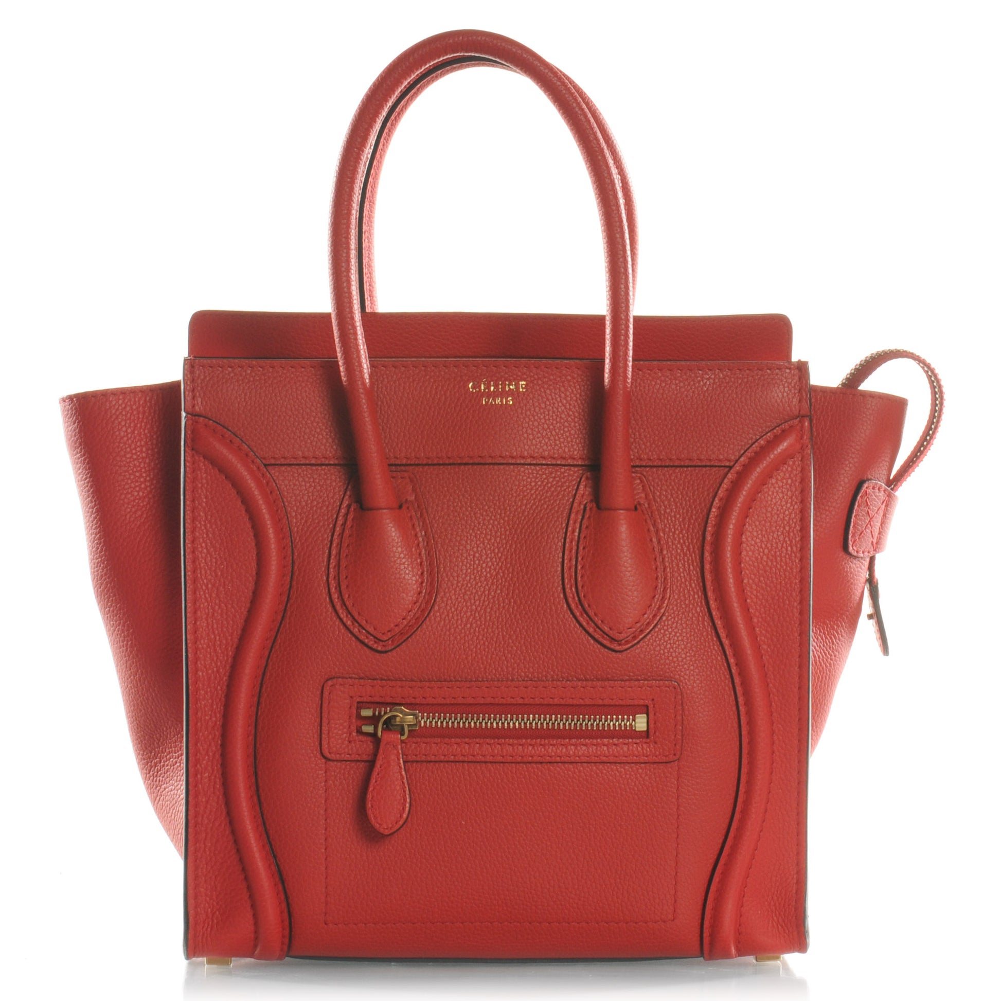 Celine Drummed Leather Micro Luggage Coquelicot 1 of 8