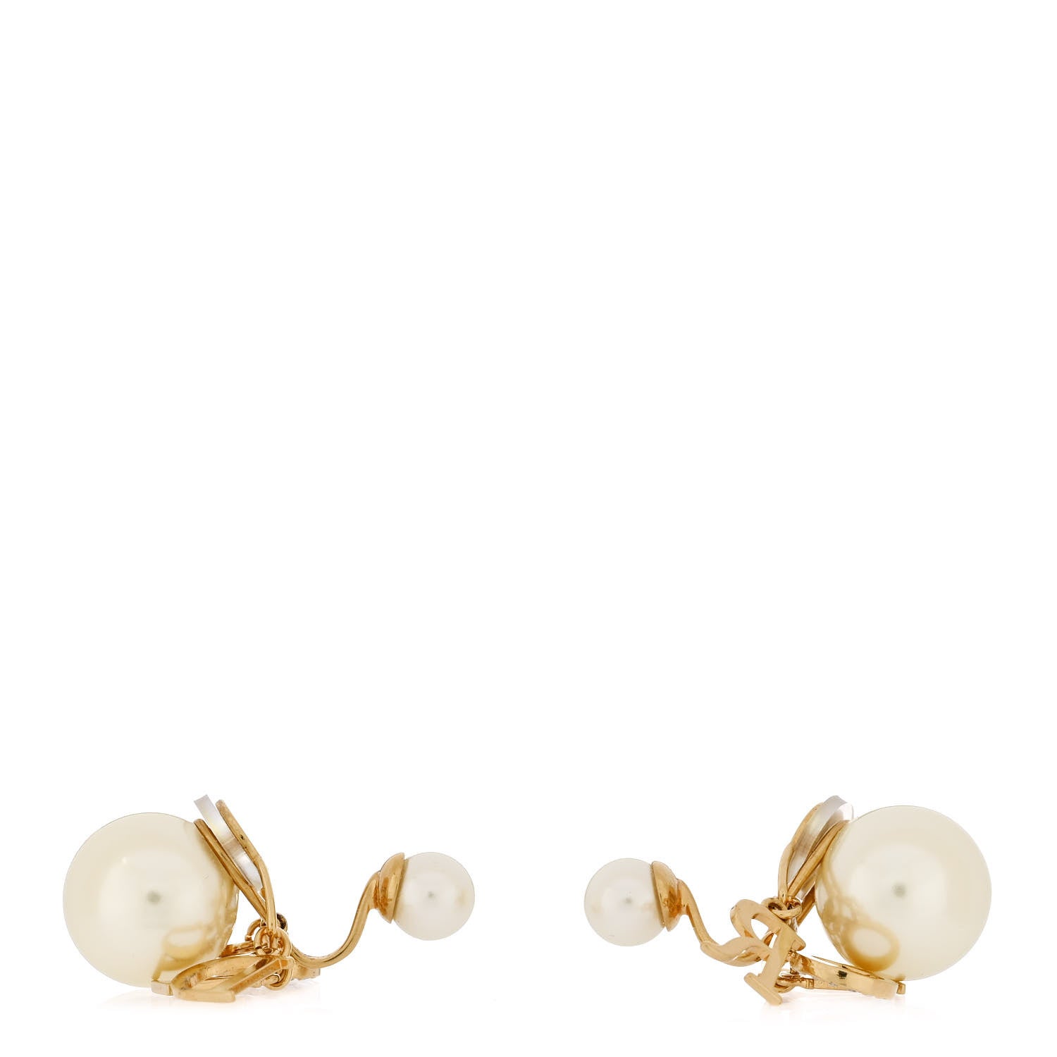 Christian Dior Metal Pearl Crystal Tribales Clip Earrings Gold White 3 of 5