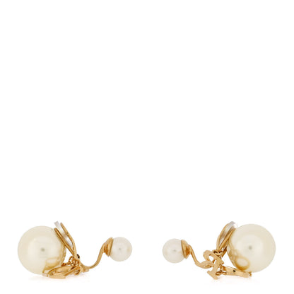 Christian Dior Metal Pearl Crystal Tribales Clip Earrings Gold White 3 of 5