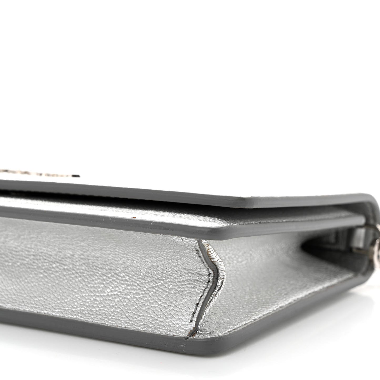 Metallic Calfskin Pandora Chain Wallet Silver