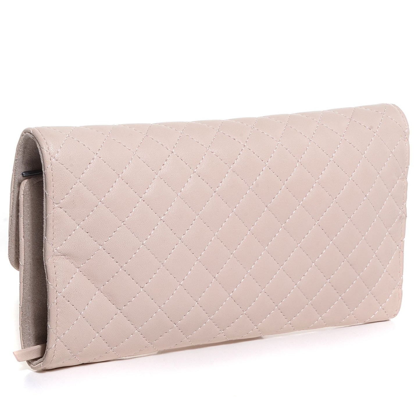 Lambskin Quilted Camellia Tri Fold Jewelry Case Light Pink