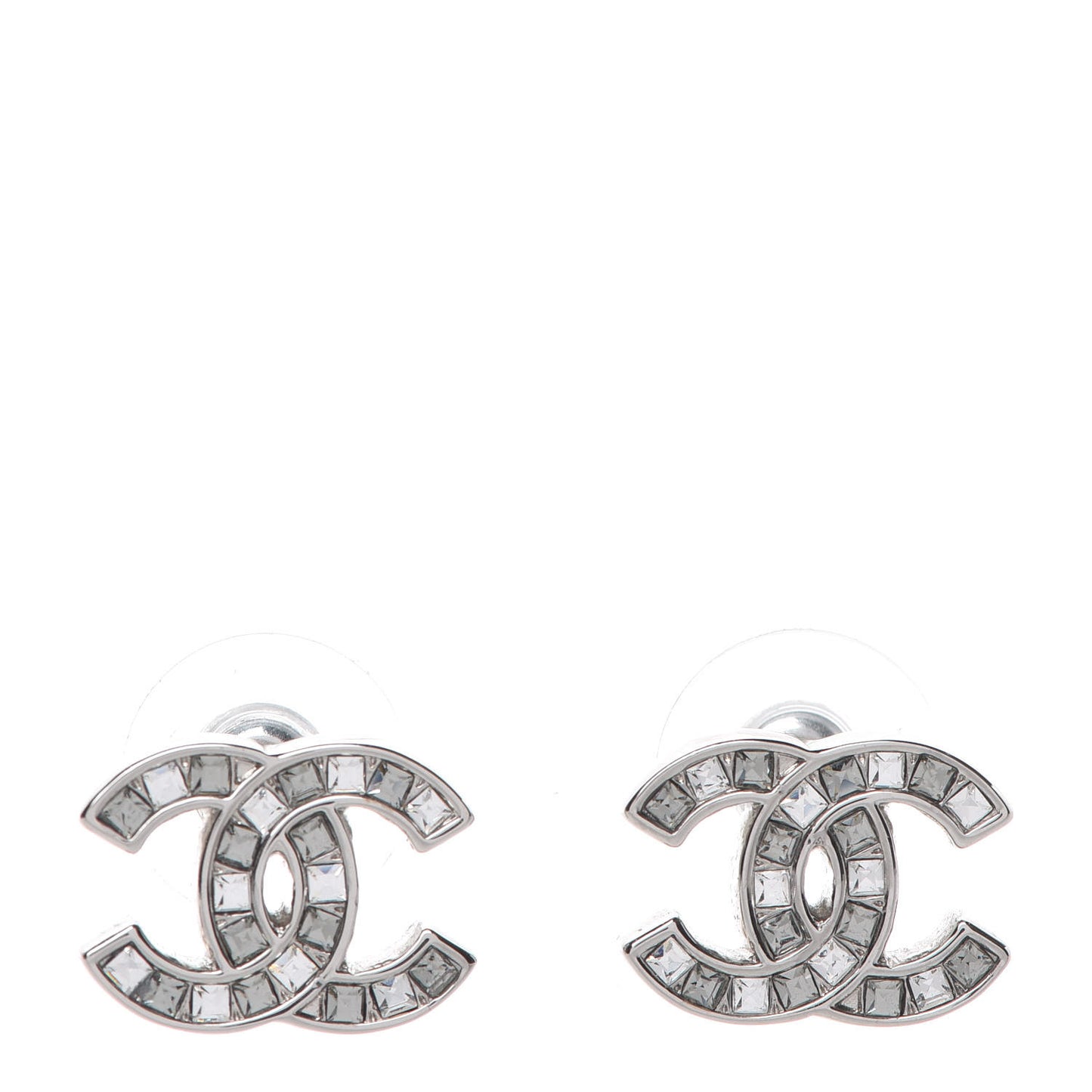 Baguette Crystal CC Earrings Silver