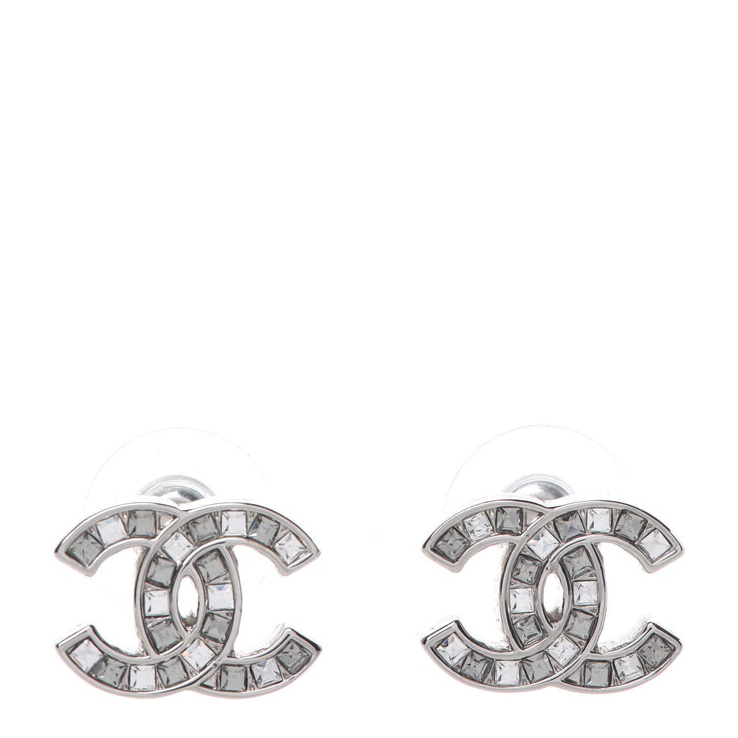 Chanel Baguette Crystal CC Earrings Silver 1 of 5